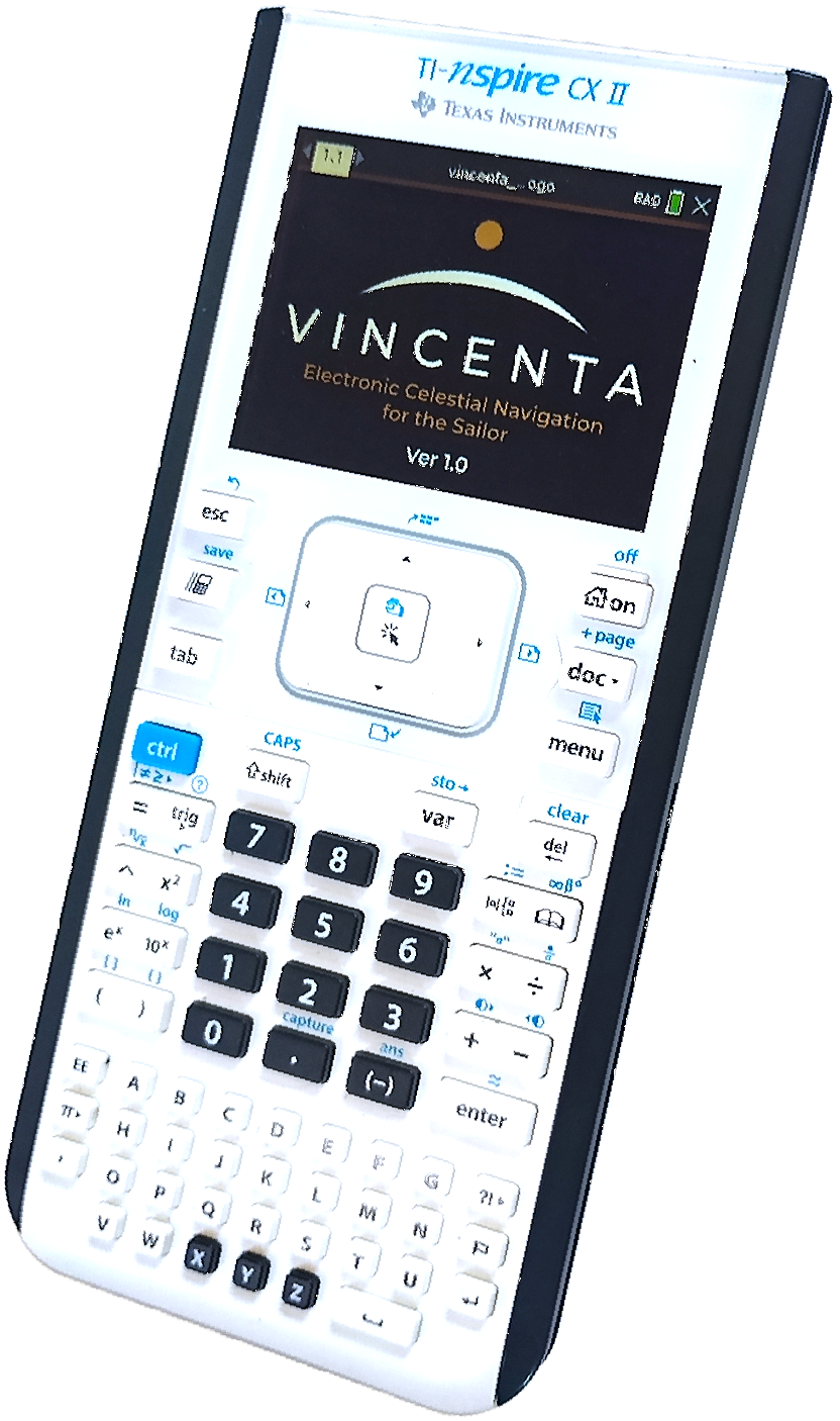 TI-Nspire CX in 3D showing Vincenta splash screen