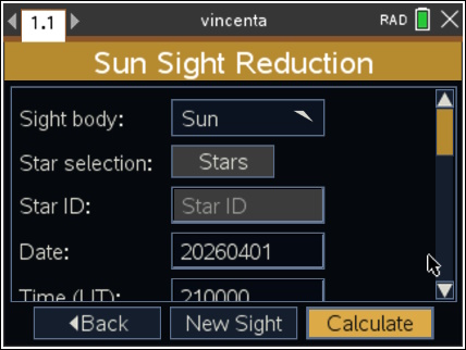 Simple and intuitive sight reduction input screen