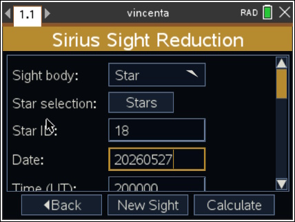 Vincenta sight reduction input screen